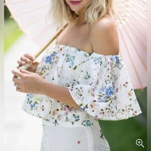 Zara off the shoulder eyelet floral top